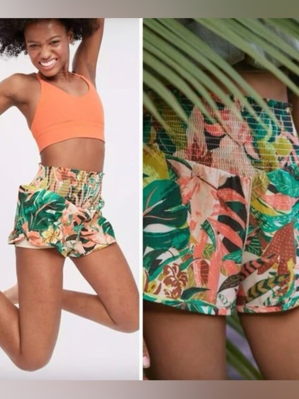 Offline by Aerie Real Me Tropical Print Smocked Running Shorts Size Large